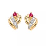 Boucles d'oreilles rubis 0. 30 carat et diamants 0. 03 carat 2 ors 4. 92g
