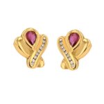 Boucles d'oreilles rubis 0. 68 carat et diamants 0. 12 carat or jaune 7. 34g