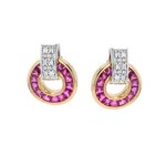 Boucles d'oreilles rubis 0. 78 carat et diamants 0. 06 carat 2 ors 4. 43g