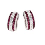 Boucles d'oreilles rubis 1. 04 carat et diamants 0. 84 carat or blanc 12. 10g