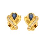 Boucles d'oreilles saphirs 0. 96 carat et diamants 0. 12 carat or jaune 7. 10g