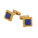Boutons de manchettes vintage lapis - lazuli or jaune 14. 73g