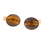 Boutons de manchettes vintage oeil de tigre or jaune 9. 65g
