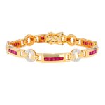 Bracelet rubis 2. 10 carats et diamants 0. 36 carat 2 ors 16. 65g