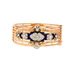 Bracelet vintage diamants 1. 70 carat et �mail bleu or jaune 51. 30g