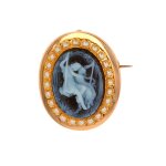 Broche ancienne cam�e et demi - perles or jaune 11. 50g