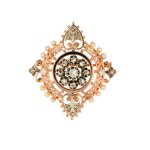 Broche ancienne diamants 0. 20 carat et perles or et argent 10. 82g