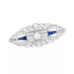 Broche ancienne diamants 2. 02 carats et saphirs 0. 64 carat or blanc 14. 70g