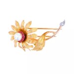 Broche fleur vintage diamant 0. 03 carat et rubis 0. 22 carat or jaune 13. 74g Broche fleur vintage diamant 0. 03 carat et rubis 0. 22 carat or jaune 13. 74g