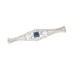 Broche vintage saphir 0. 96 carat et diamants 1. 64 carat or blanc 12. 51g
