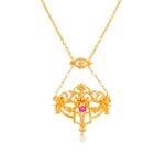 Collier ancien rubis 0. 44 carat et perles or jaune 17. 26g