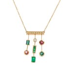 Collier �meraudes, tourmalines et diamants or jaune 8. 53g