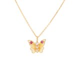 Collier papillon rubis 0. 08 carat et diamants 0. 13 carat or jaune 3. 44g
