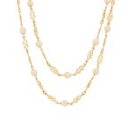 Collier sautoir vintage maille filigrane et perles or jaune 14. 35g