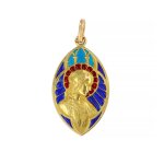 M�daille ancienne vierge marie �mail or jaune 5. 73g