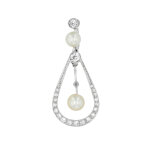 Pendentif ancien perles et diamants 0. 45 carat or blanc 3. 11g