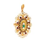 Pendentif cassolette vintage meraude et grenats or jaune 9. 34g