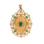 Pendentif chrysoprases, perles et roses de diamants or jaune 13. 75g