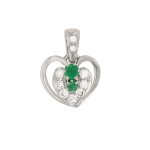 Pendentif coeur �meraudes 0. 27 carat et diamants 0. 31 carat or blanc 3. 62g
