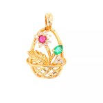 Pendentif diamants 0. 11 carat, rubis et meraude or jaune 2. 48g