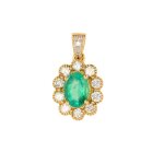 Pendentif �meraude 1. 05 carat et diamants 0. 51 carat or jaune 3g