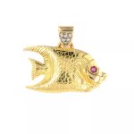 Pendentif poisson rubis 0. 04 carat et diamants 0. 03 carat or jaune 10. 38g