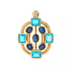 Pendentif saphirs, diamants et topazes or jaune 21. 99g Pendentif saphirs, diamants et topazes or jaune 21. 99g