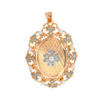 Pendentif vintage cassolette roses de diamants et perles 2 ors 14. 49g