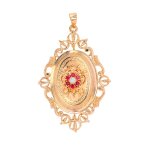 Pendentif vintage cassolette rubis de synthse et perles or jaune 6. 71g