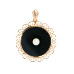 Pendentif vintage onyx et perle or rose 9. 54g