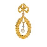 Pendentif vintage rose de diamant et perle or jaune 4. 79g