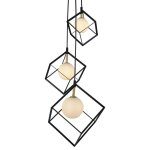 Suspensions 3 lampes design n?ve cadre noir m?tal - verre 7083022