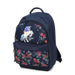 Sac � dos scolaire licorne � fleurs cybel spring bleu marine
