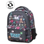 Sac � dos pol fox street art - poche r�versible ce2 / cm1 / cm2 gris carbone