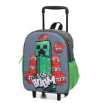 Sac à dos à roulettes minecraft creeper boom 3d maternelle gris Sac à dos à roulettes minecraft creeper boom 3d maternelle gris