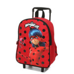 Sac  dos  roulettes miraculous dots maternelle rouge