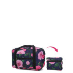 Sac pliable periea packable purple with pink roses 40 cm violet