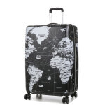 Valise rigide extensible lys mappemonde 75 cm noir blanc