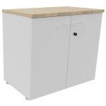 Armoire basse portes battantes l. 80 x p. 48 x h. 72 cm - corps blanc - top chne