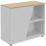 Armoire basse porte � gauche rh�a - l. 90 x p. 40 x h. 76 cm - plateau ch�ne - porte blanche