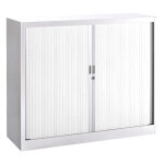Armoire  rideaux mtal classtout - h. 100 x l. 120 cm - corps blanc - rideaux blanc