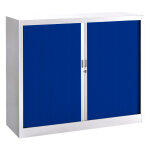 Armoire  rideaux mtal classtout - h. 100 x l. 120 cm - corps blanc - rideaux bleu
