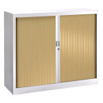 Armoire  rideaux mtal classtout - h. 100 x l. 120 cm - corps blanc - rideaux chne