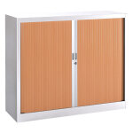Armoire  rideaux mtal classtout - h. 100 x l. 120 cm - corps blanc - rideaux htre