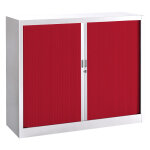 Armoire  rideaux mtal classtout - h. 100 x l. 120 cm - corps blanc - rideaux rouge