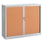 Armoire  rideaux mtal classtout - h. 100 x l. 120 cm - corps gris - rideaux htre