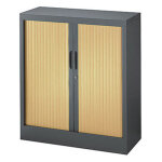 Armoire  rideaux mtal classtout - h. 100 x l. 90 cm - corps anthracite - rideaux htre