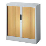 Armoire  rideaux mtal classtout - h. 100 x l. 90 cm - corps gris - rideaux htre