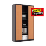 Armoire � rideaux m�tal classtout - h. 198 x l. 120 cm - corps anthracite - rideaux h�tre - lot de 1 ...