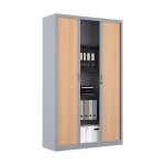 Armoire  rideaux mtal classtout - h. 198 x l. 120 cm - corps gris - rideaux htre